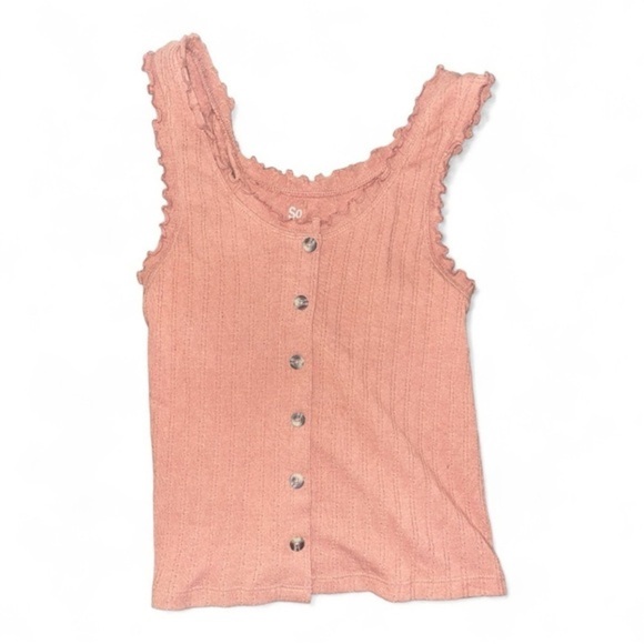 SO Tops - Tank Top Frill Orange Beige Button Up